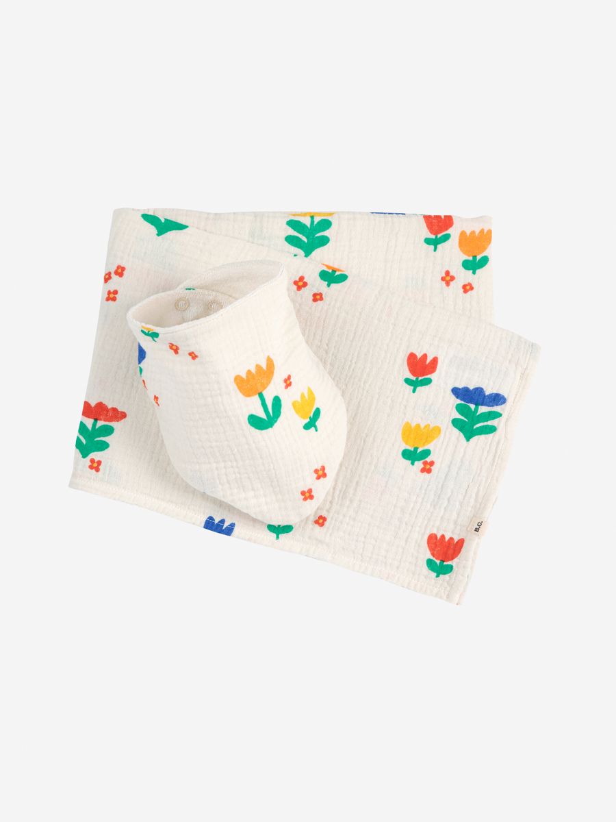 Bobo Choses Garden Party All Over Muslin &amp; Bib Set - Off White