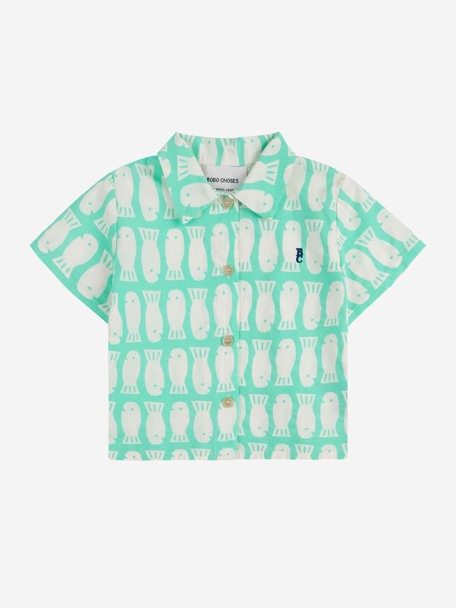 Bobo Choses Lucky Fish All Over Woven Shirt - Light Green