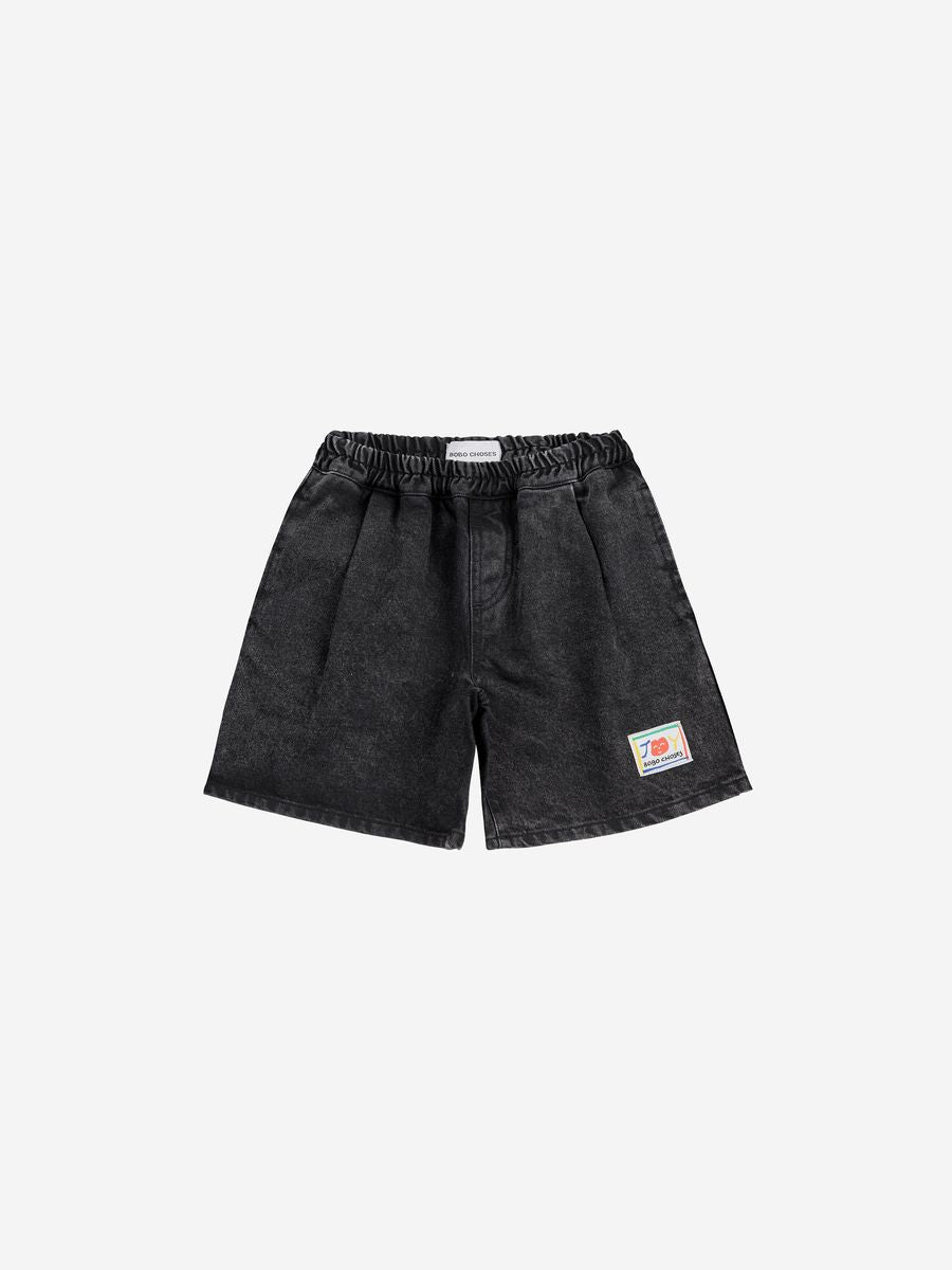 Bobo Choses Smiling Black Denim Bermuda Shorts - Dark Grey