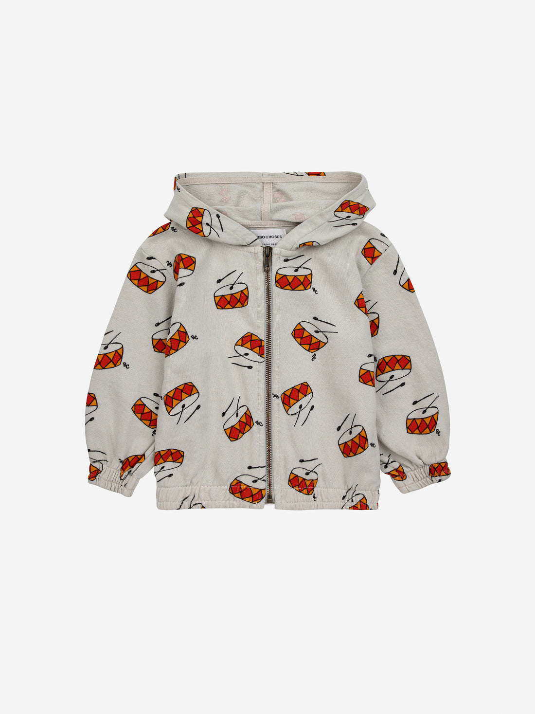 Bobo Choses Baby Play The Drum Zipped Hoodie - Grey Beige