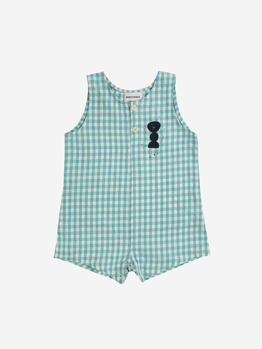 Bobo Choses Baby Ant Vichy Woven Playsuit - Turquoise