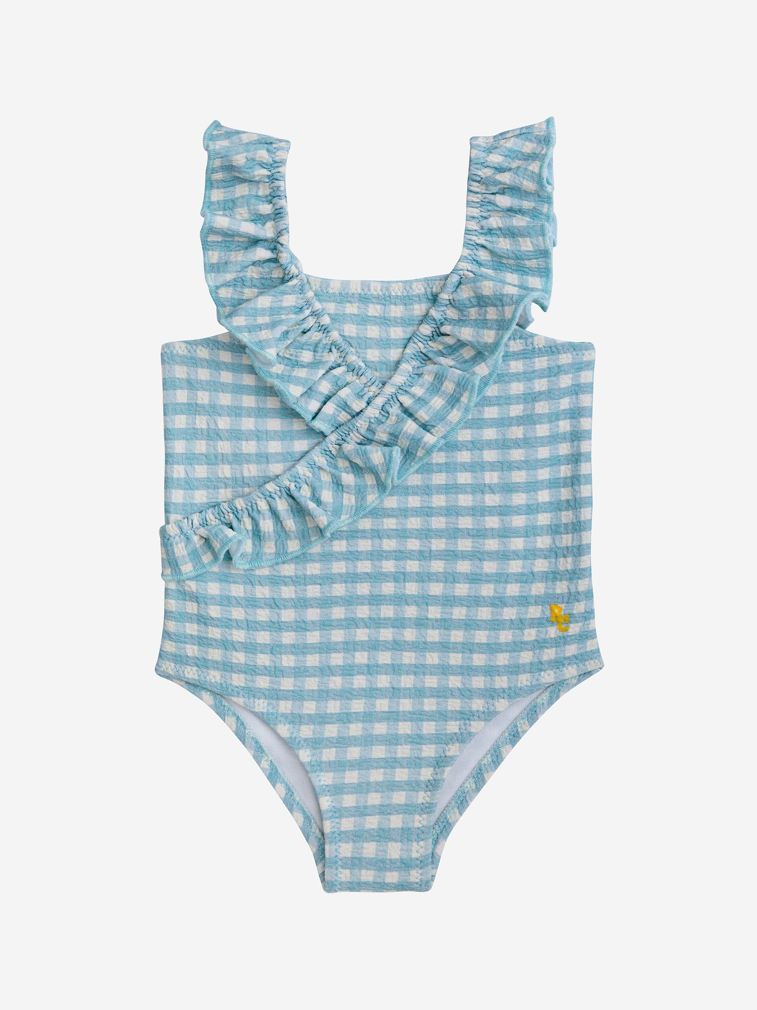 Bobo Choses Baby Vichy Ruffle Swimsuit. - Aqua Blue