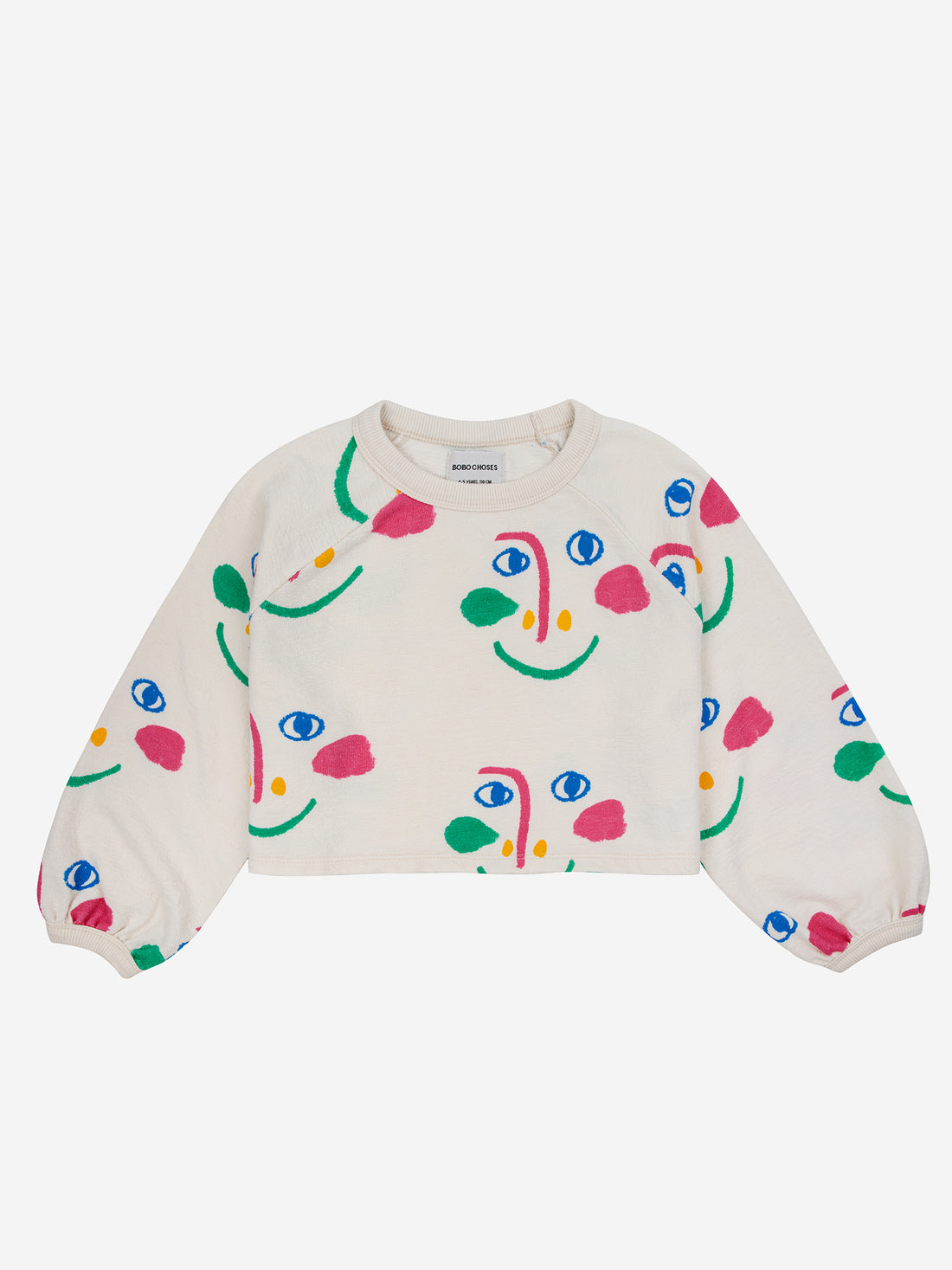 Bobo Choses Smiling Mask All Over Raglan Sleeves Cropped Sweatshirt - Off White