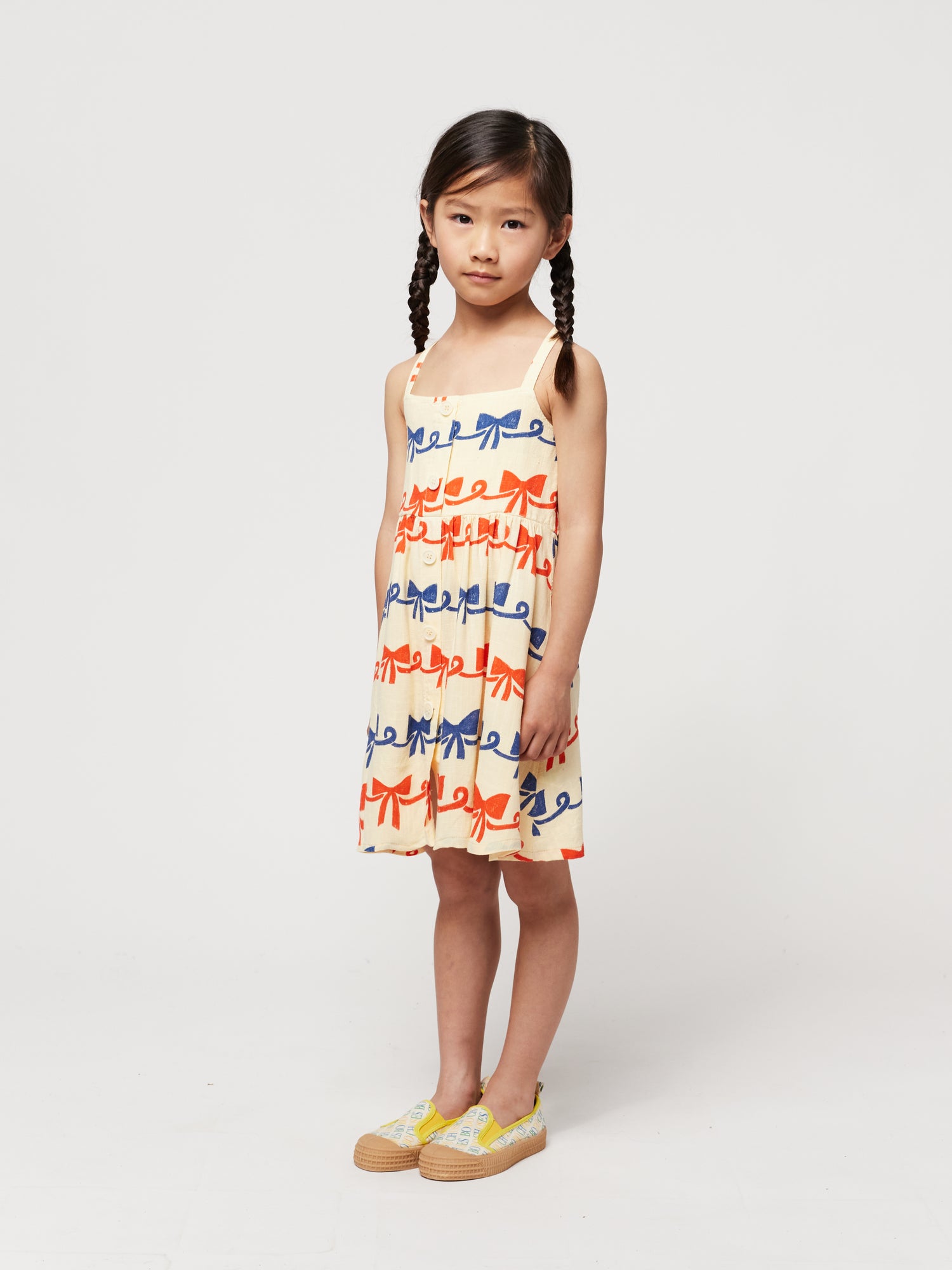 Bobo Choses Ribbon Bow All Over Woven Dress - Light Yellow