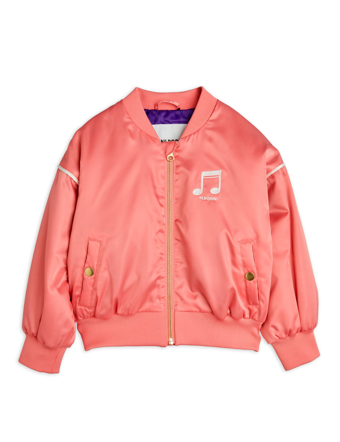 Mini Rodini Note Chenille Satin Baseball Jacket -  Pink