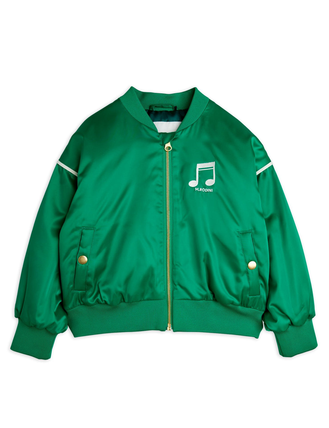 Mini Rodini Note Chenille Satin Baseball Jacket -  Green