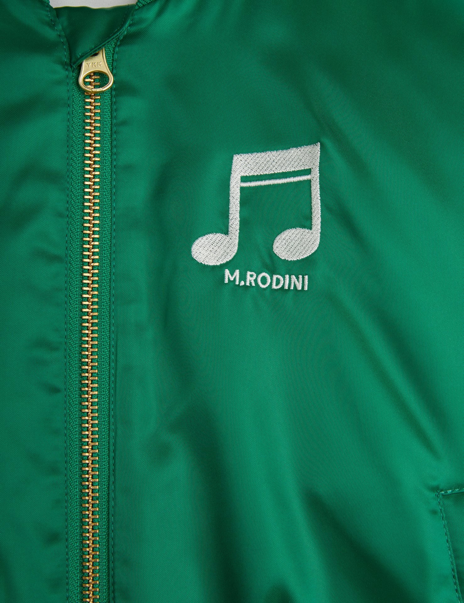 Mini Rodini Note Chenille Satin Baseball Jacket -  Green