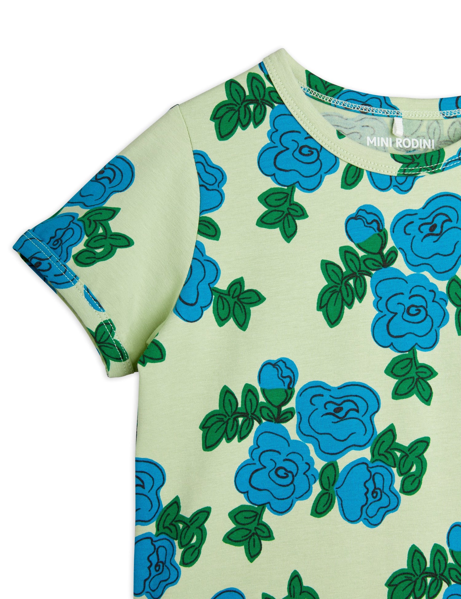 Mini Rodini Blue Roses AOP Short Sleeve Tee