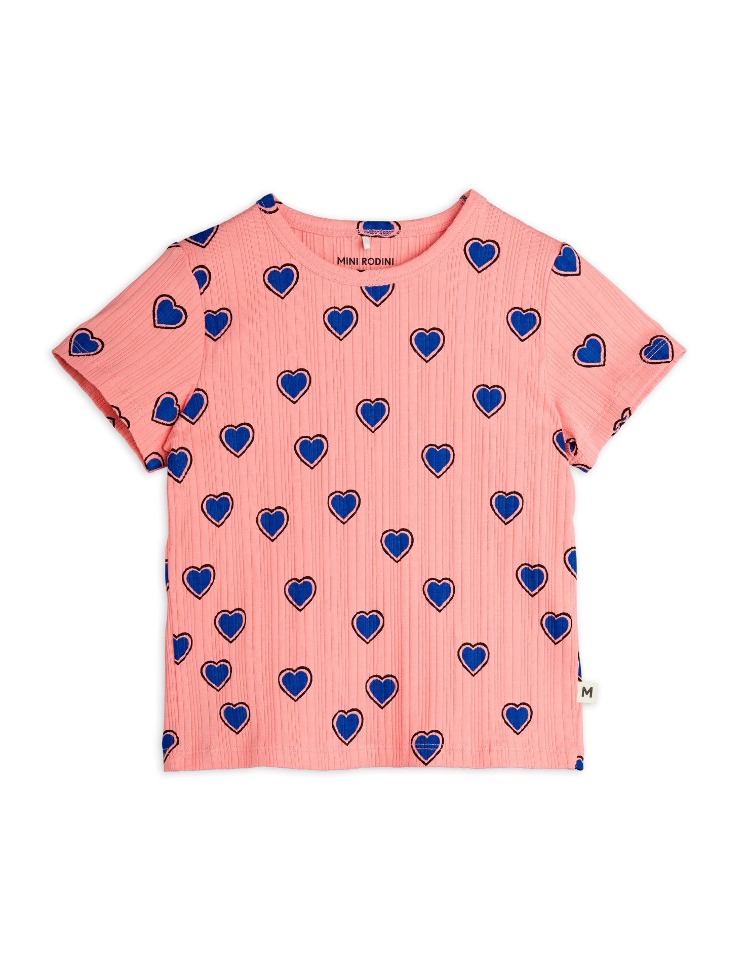 Mini Rodini Outlined Hearts AOP Short Sleeve Tee - Pink