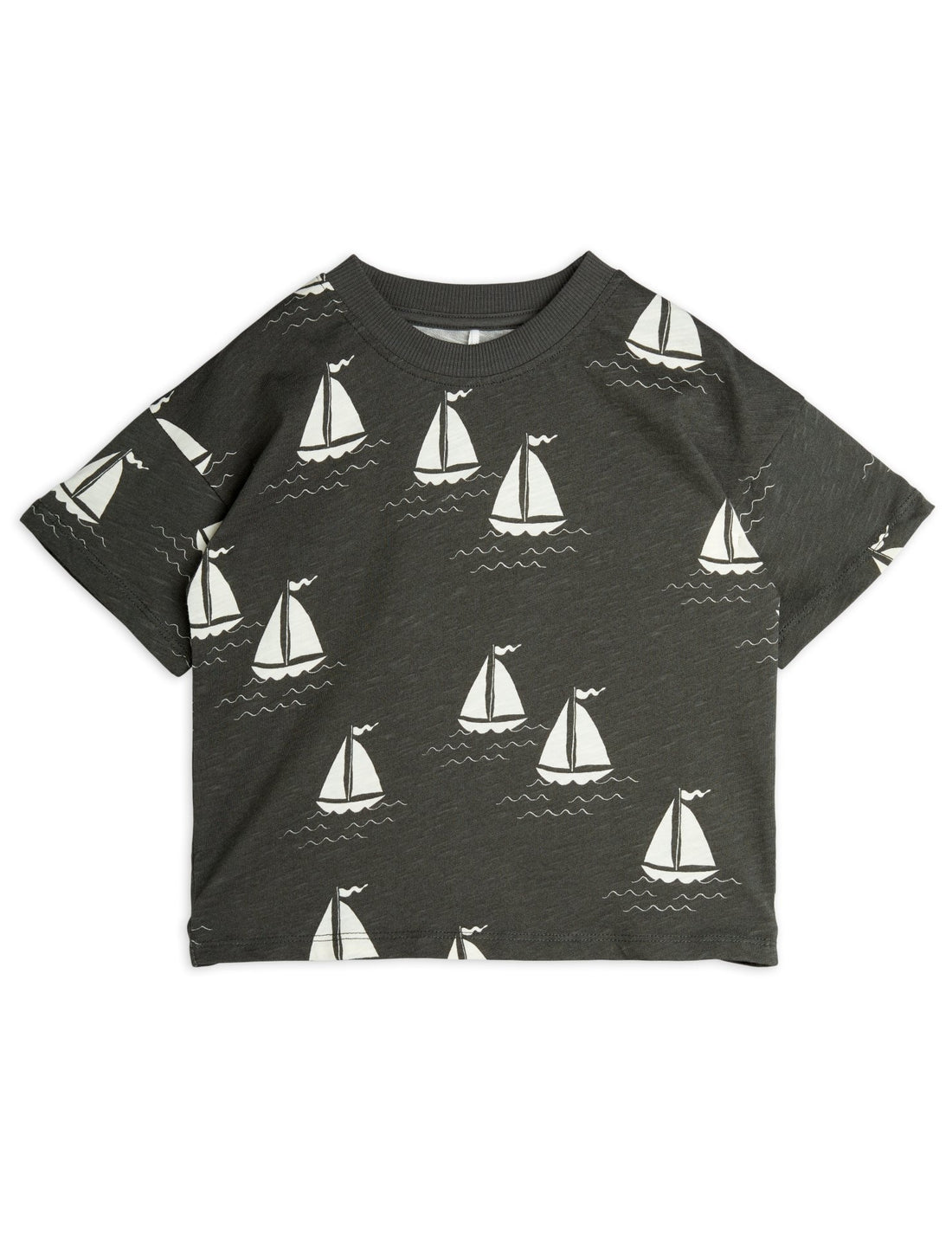 Mini Rodini Sailing Boats AOP Short Sleeve Tee - Grey