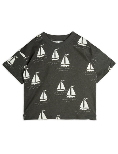 Mini Rodini Sailing Boats AOP Short Sleeve Tee - Grey