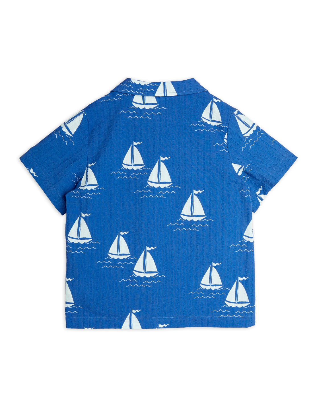 Mini Rodini Sailing Boats AOP Woven Short Sleeve Shirt - Blue