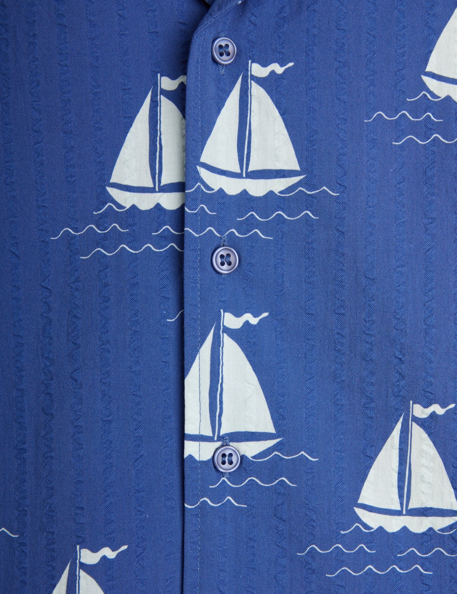 Mini Rodini Sailing Boats AOP Woven Short Sleeve Shirt - Blue