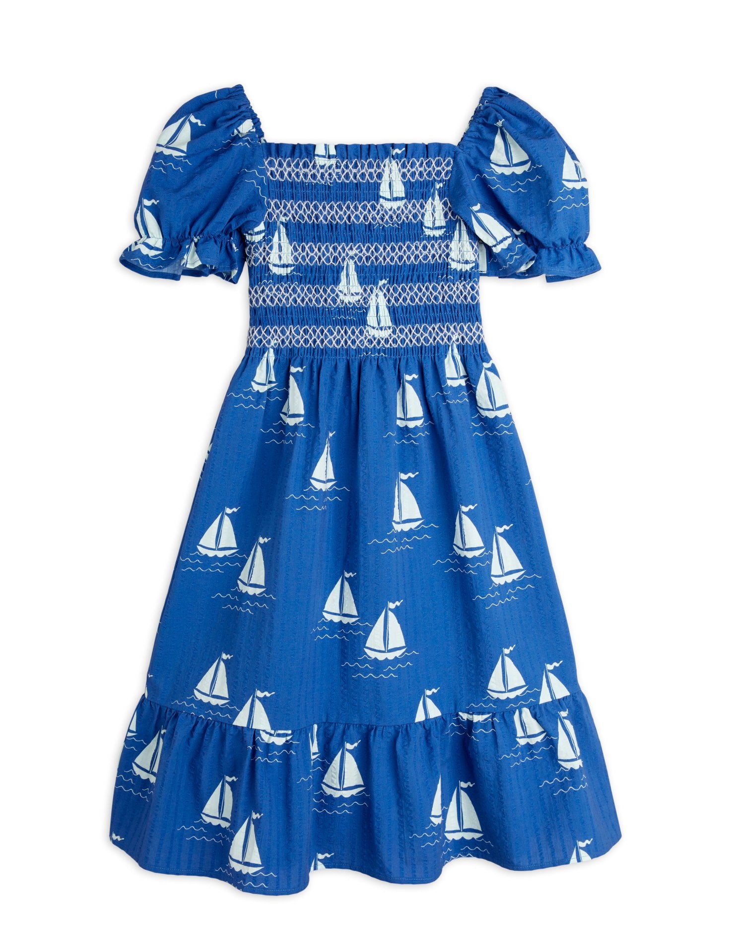 Mini Rodini Sailing Boats AOP Woven Smock Dress - Blue