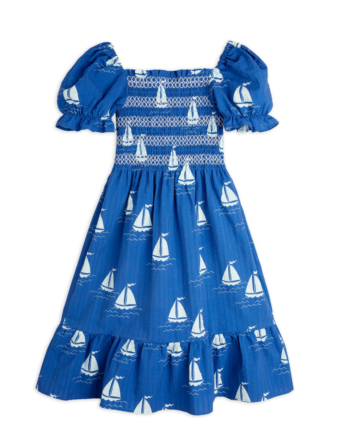 Mini Rodini Sailing Boats AOP Woven Smock Dress - Blue