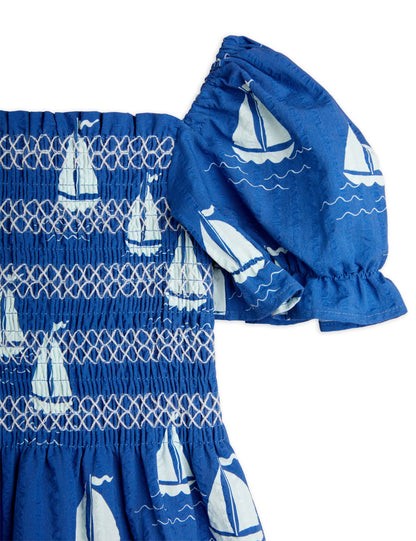 Mini Rodini Sailing Boats AOP Woven Smock Dress - Blue