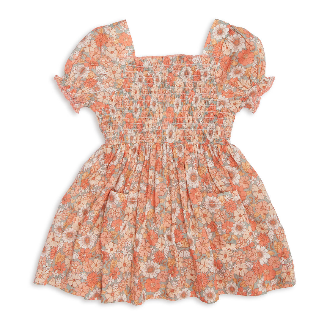 Tocoto Vintage Girls Floral Honeycomb Dress - Pink