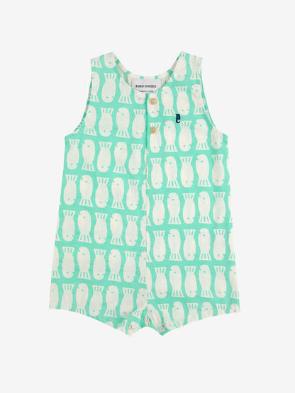 Bobo Choses Lucky Fish All Over Woven Playsuit - Light Green