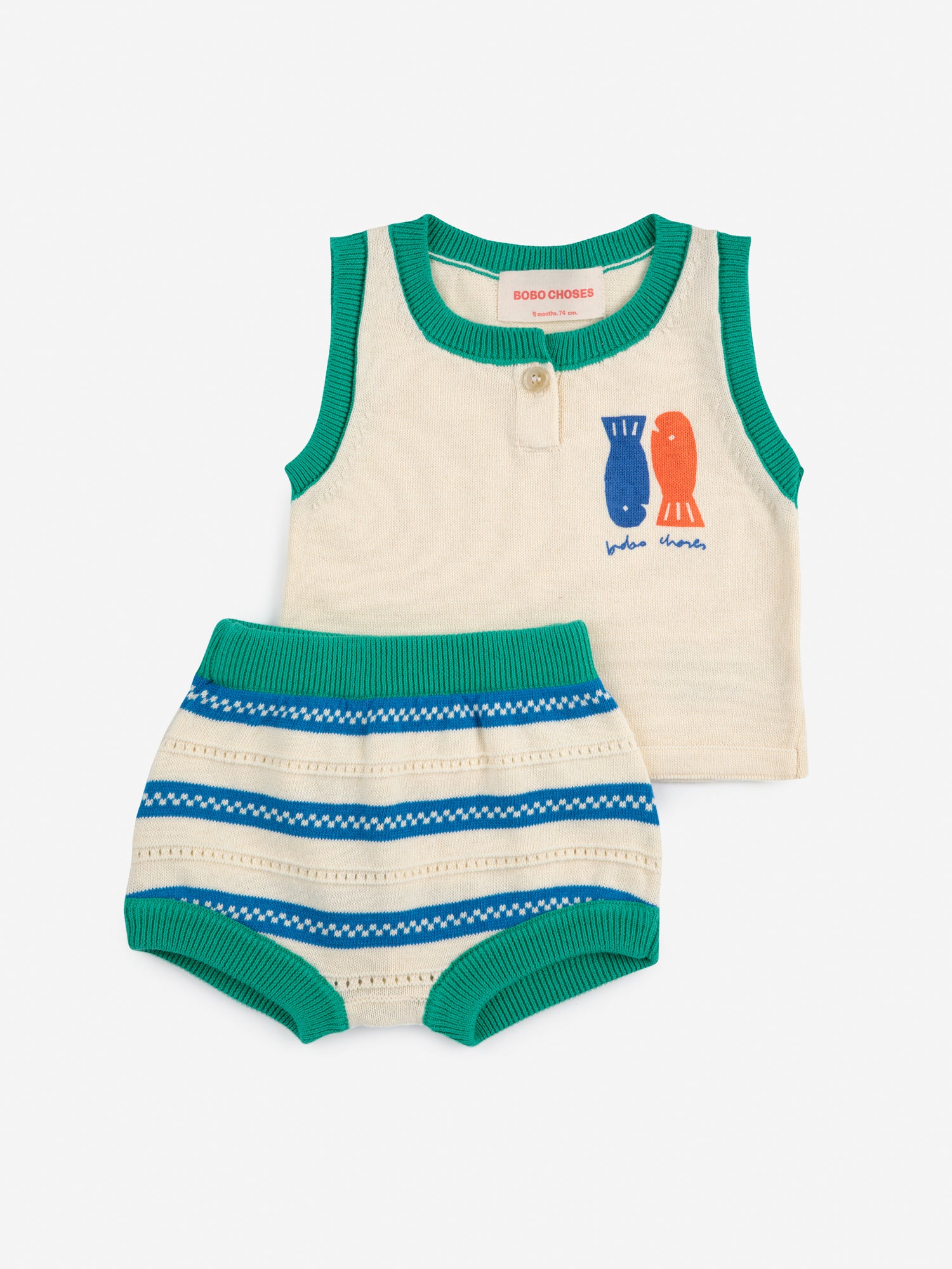 Bobo Choses Lucky Fish Knitted Set - Off White