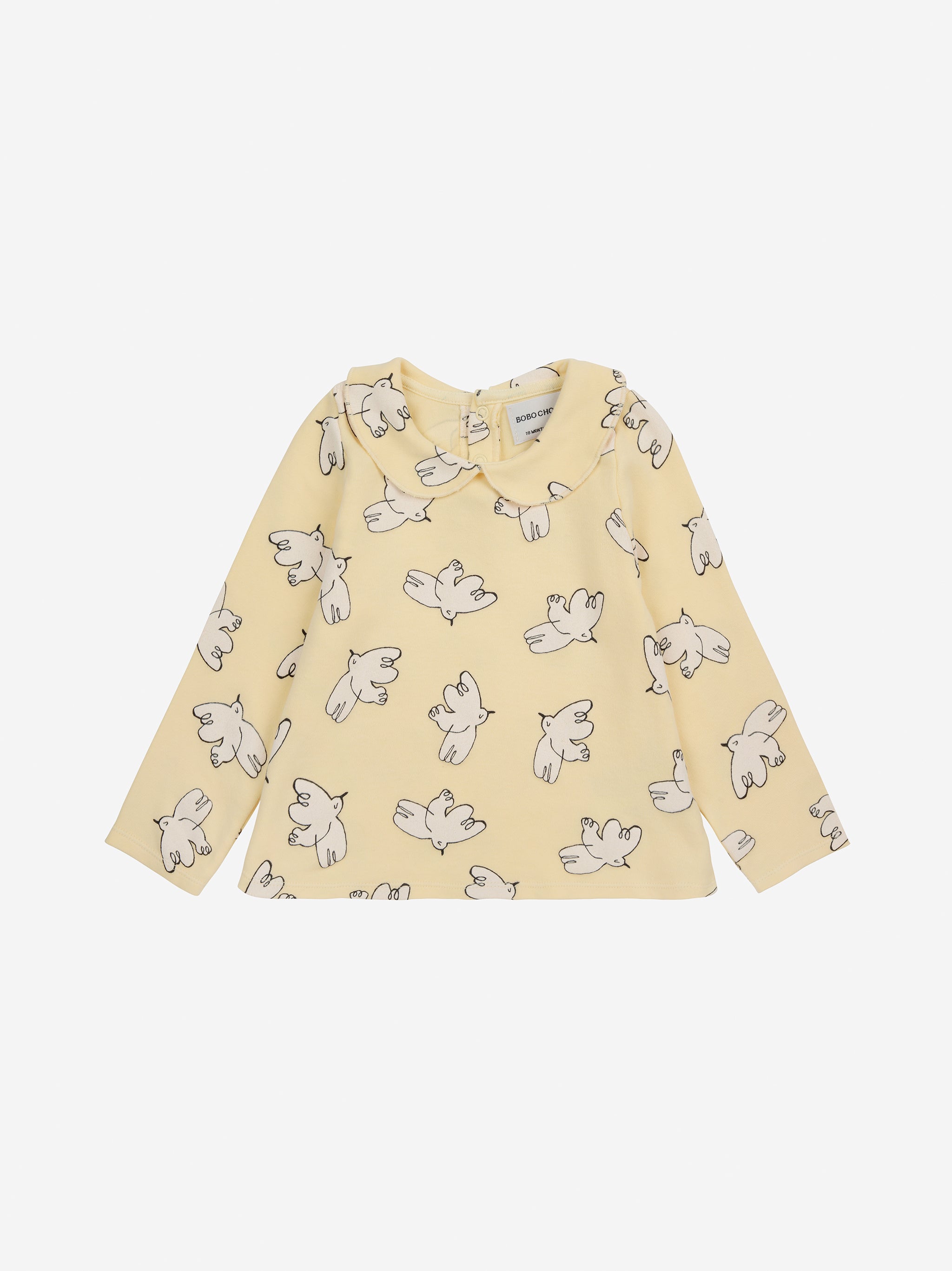 Bobo Choses Baby Freedom Bird All Over Collar T-shirt - Light Yellow