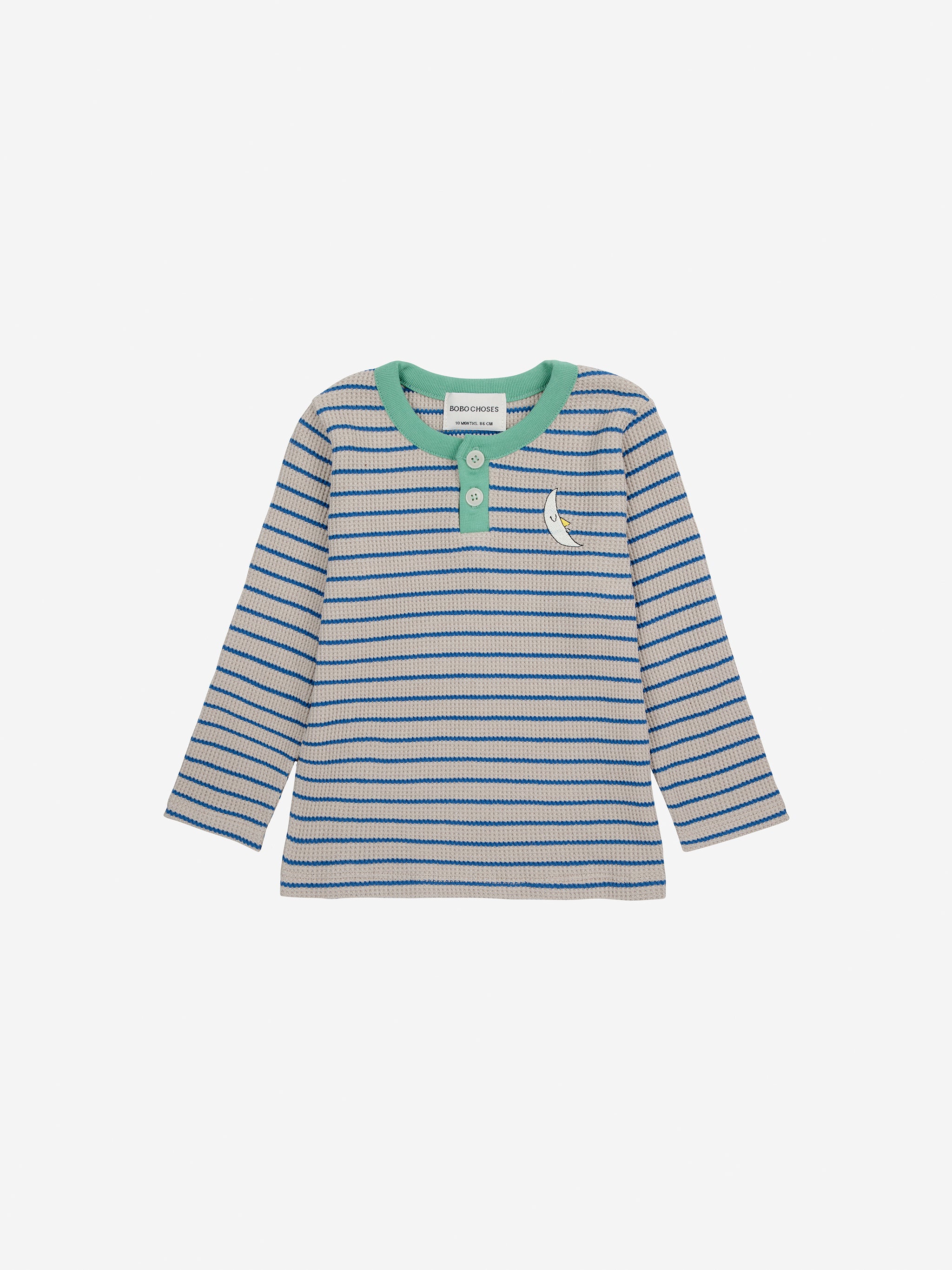 Bobo Choses Baby Stripes Waffle Buttoned T-Shirt - Blue