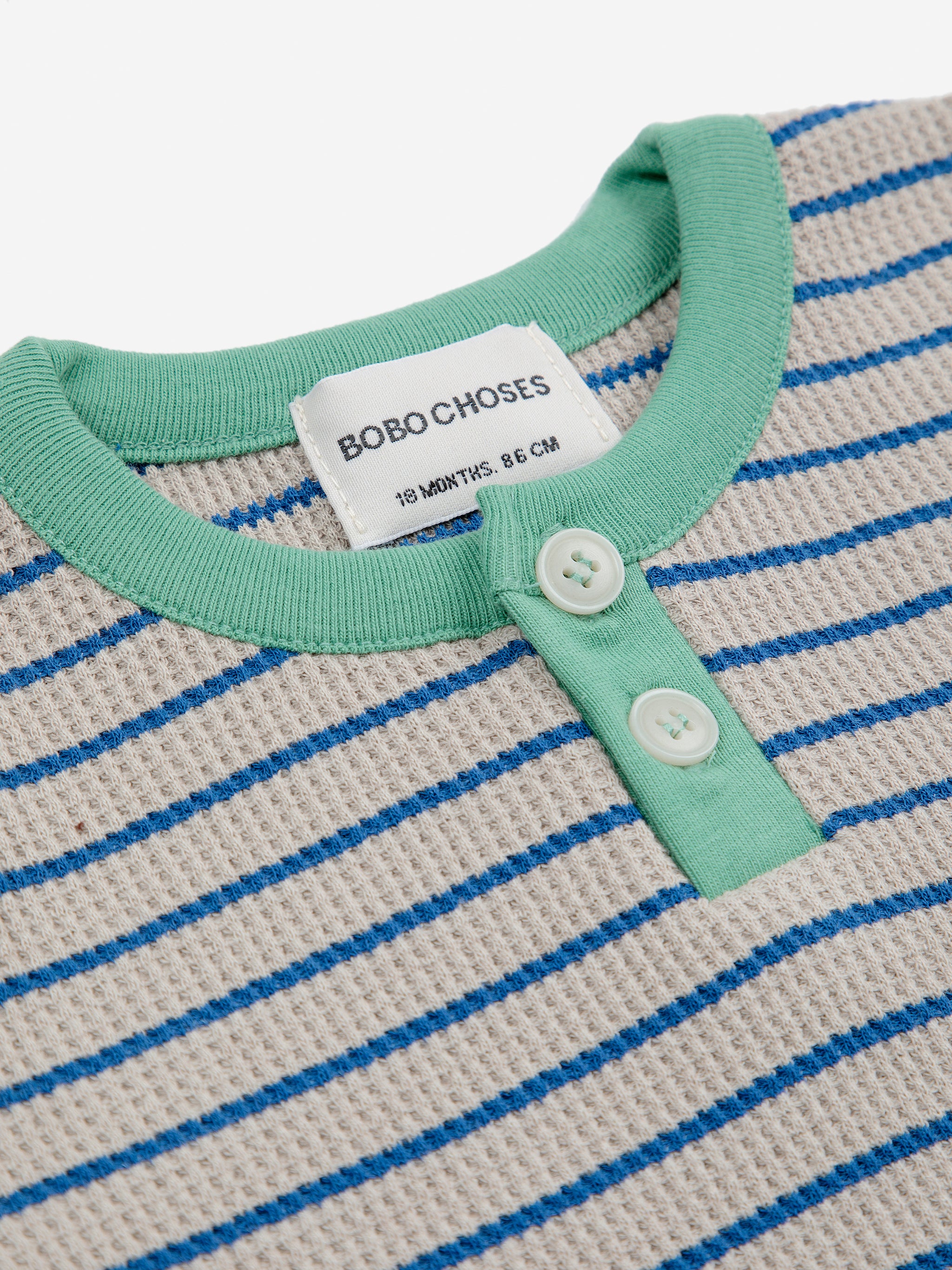 Bobo Choses Baby Stripes Waffle Buttoned T-Shirt - Blue