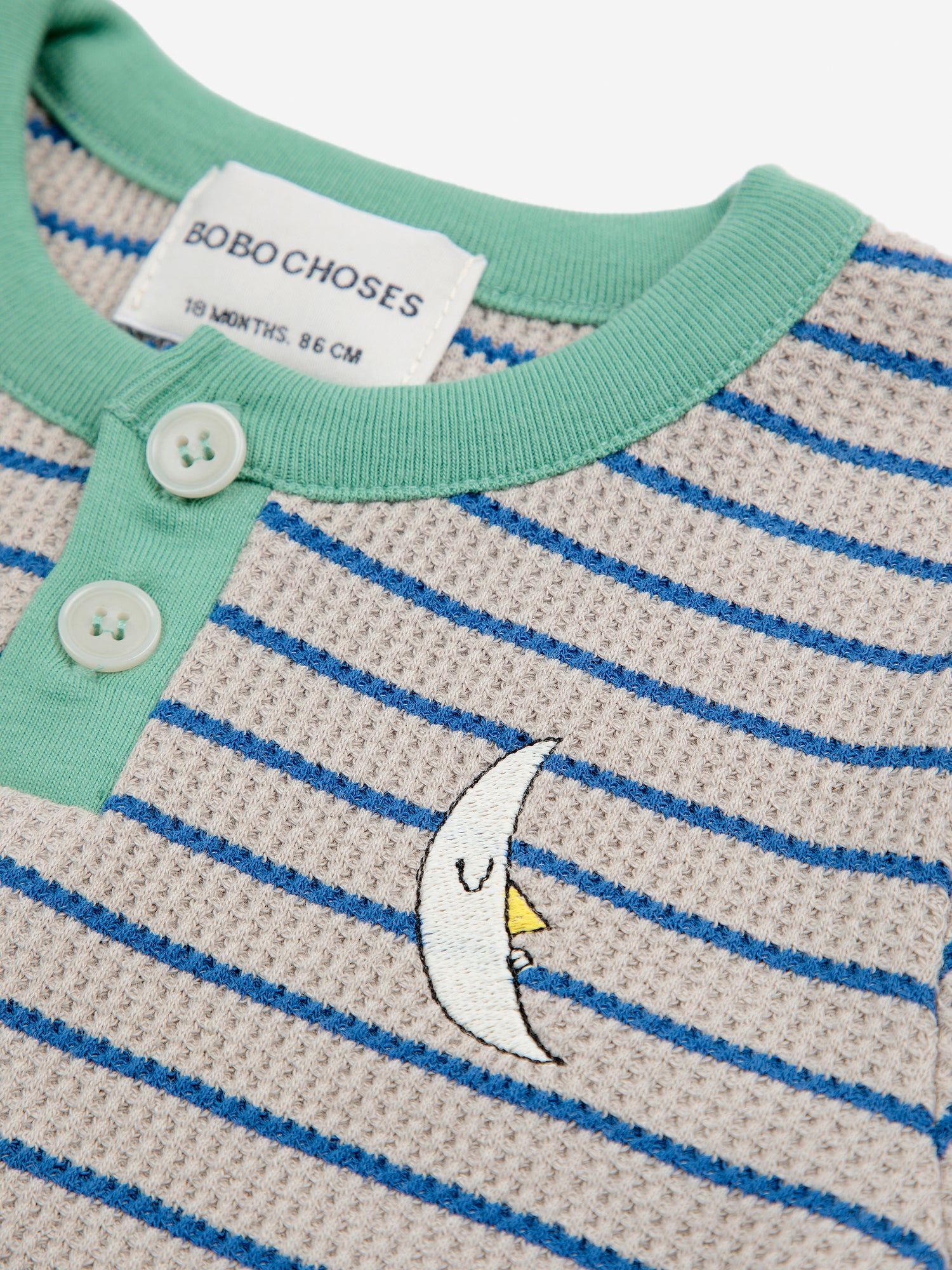 Bobo Choses Baby Stripes Waffle Buttoned T-Shirt - Blue