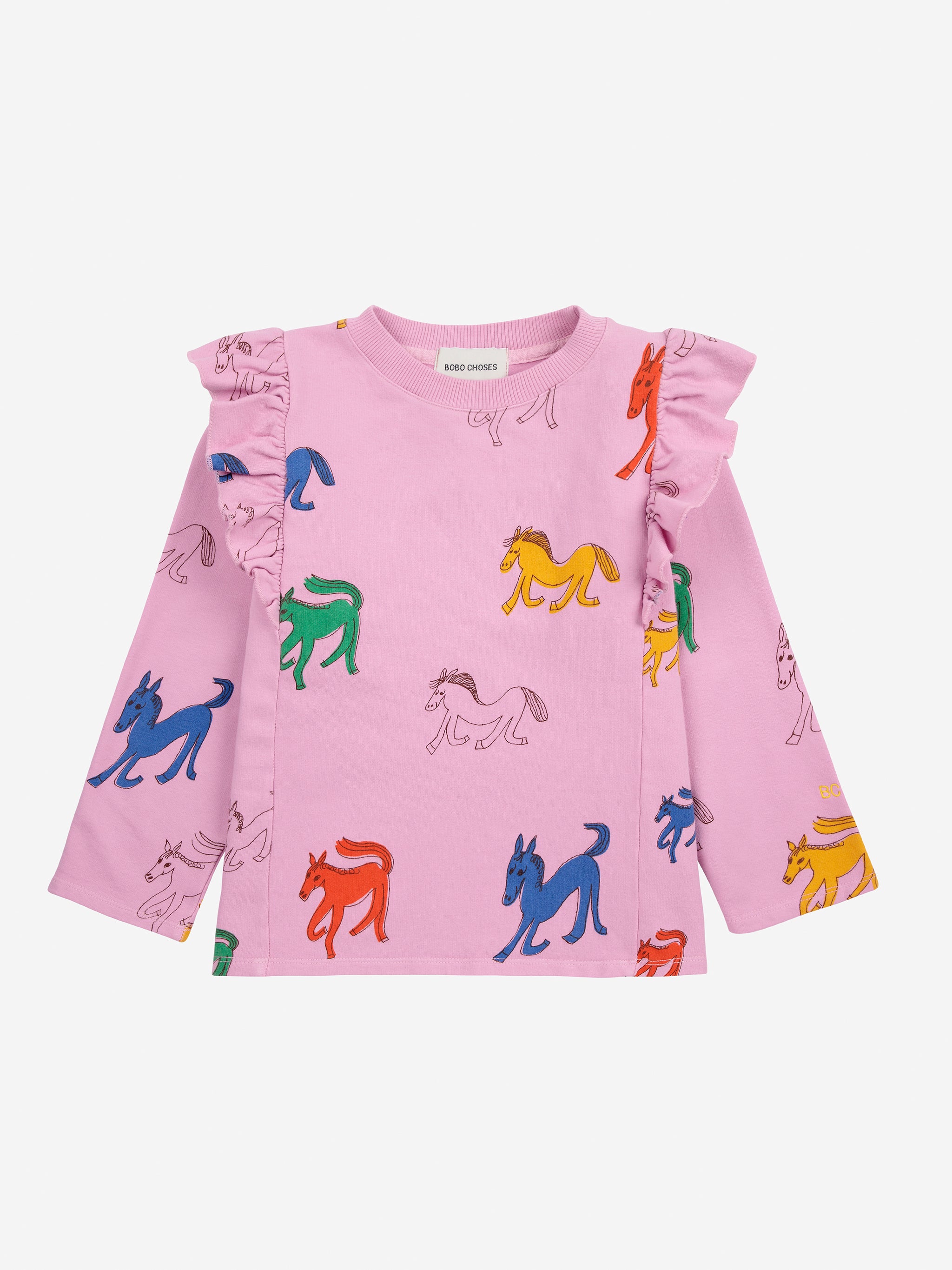 Bobo Choses Wonder Horse All Over Ruffle Sweatshirt - Pink