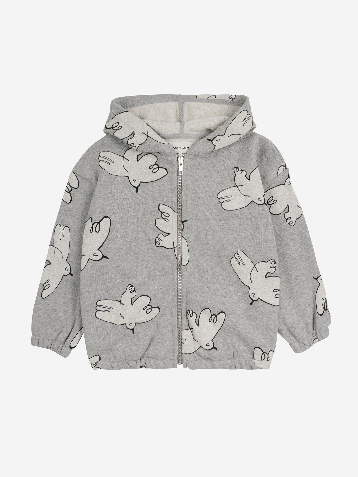 Bobo Choses Freedom Bird All Over Zipped Hoodie - Light Heather Grey