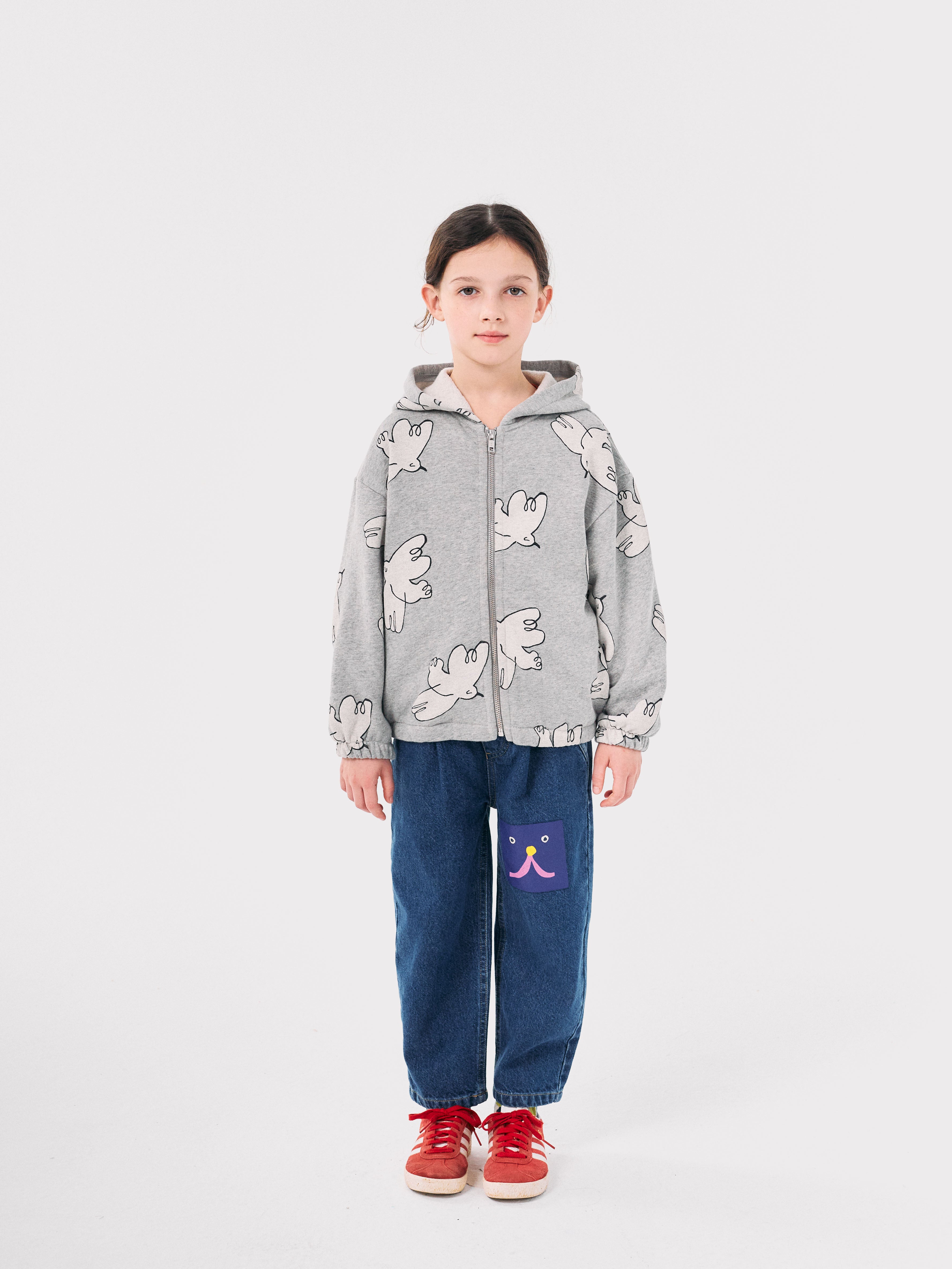 Bobo Choses Freedom Bird All Over Zipped Hoodie - Light Heather Grey