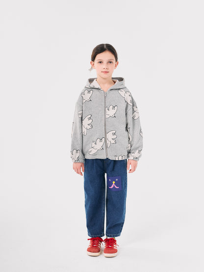 Bobo Choses Freedom Bird All Over Zipped Hoodie - Light Heather Grey