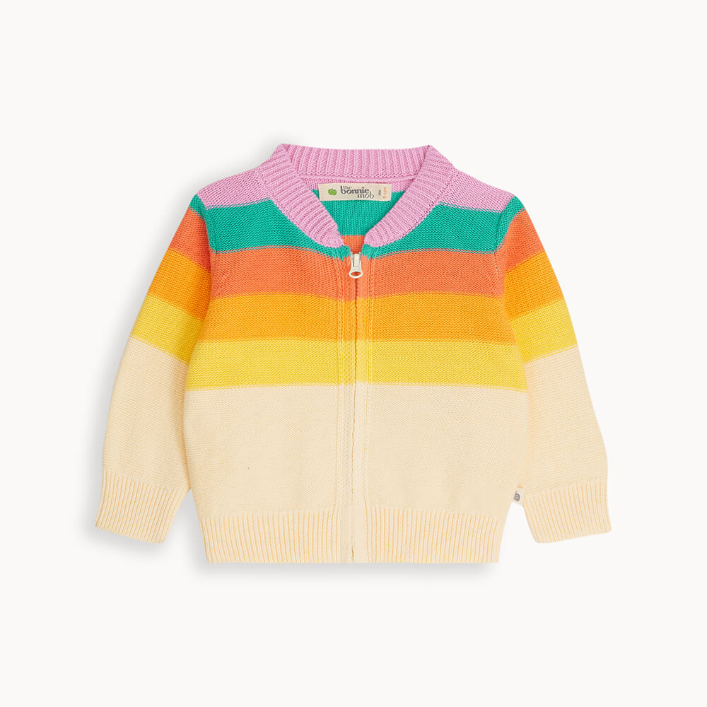 Bonnie Mob Baby Barnacle Stripe Cardigan - Rainbow Pink