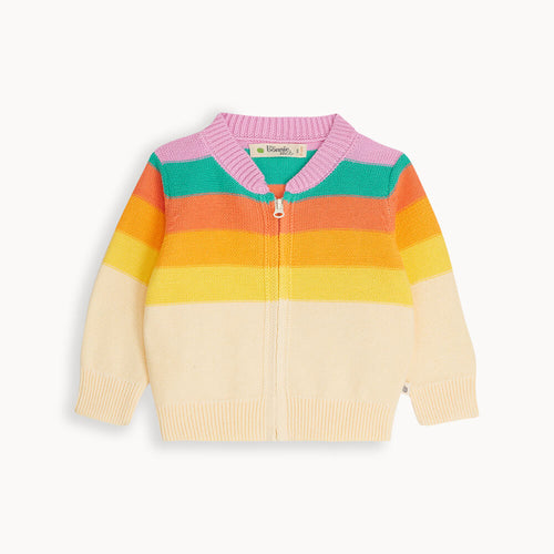 Bonnie Mob Kids Barnacle Stripe Cardigan - Rainbow Pink