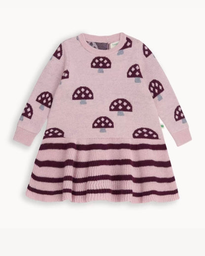 Bonnie Mob Sage Mushroom Knit  Baby Dress - Dusty Pink