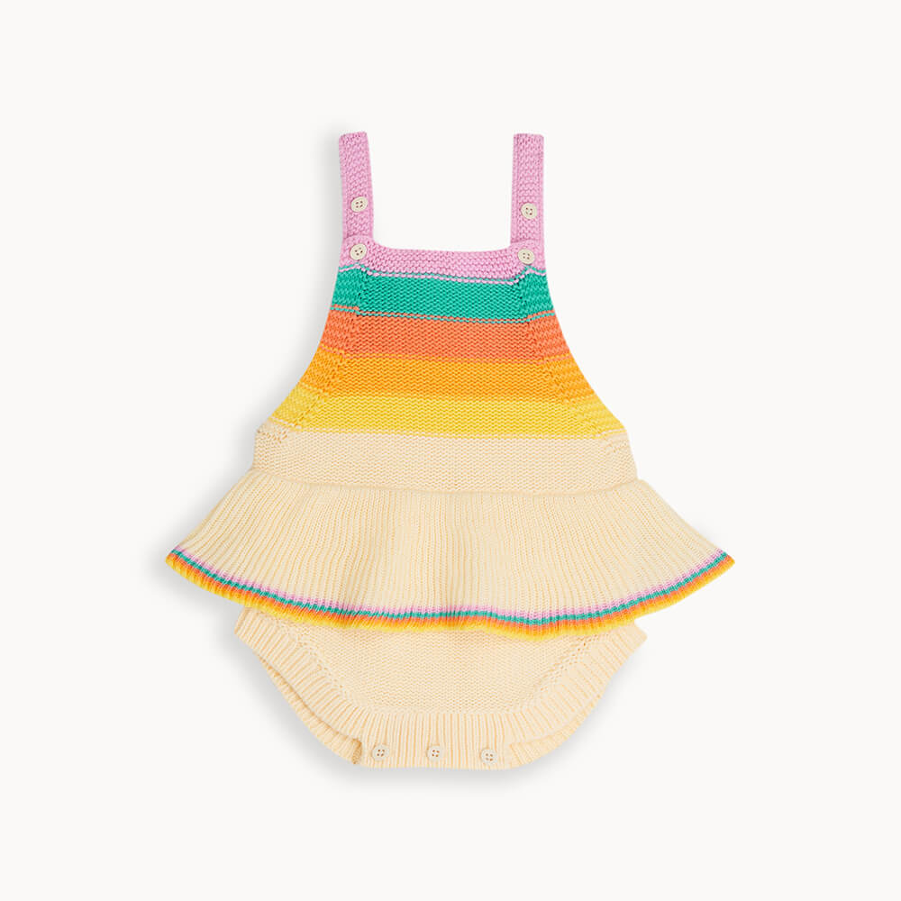 Bonnie Mob Bubble Frill Rainbow Stripe Romper - Rainbow Pink