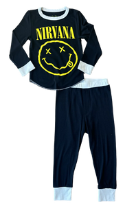 Rowdy Sprouts Nirvana Smiley Black Bamboo Thermal Set - Black/White