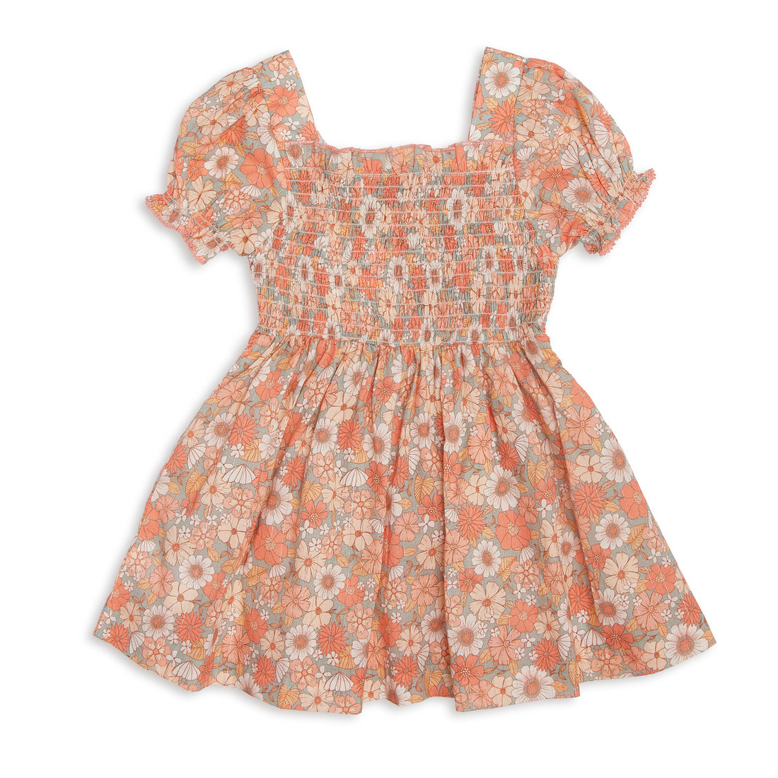 Tocoto Vintage Girls Floral Honeycomb Dress - Pink