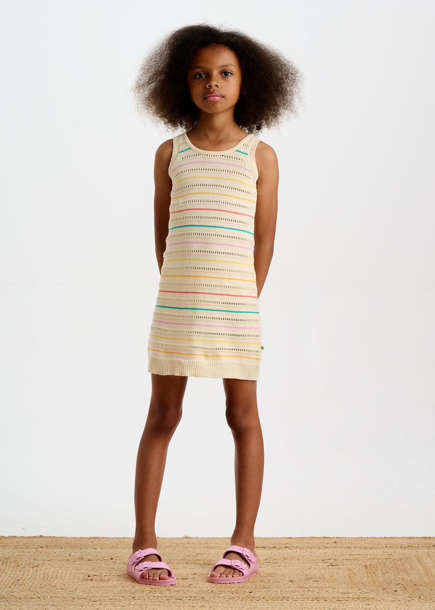 Bonnie Mob Capri Kids Pointelle Stripe Sun Dress - Rainbow