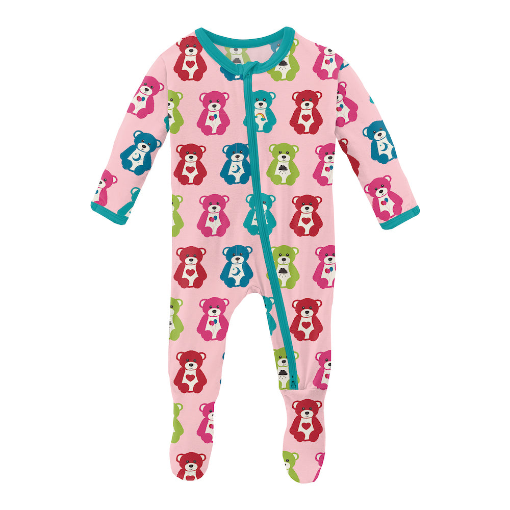 Kickee Pants Print Footie With 2 Way Zipper - Lotus Happy Teddy