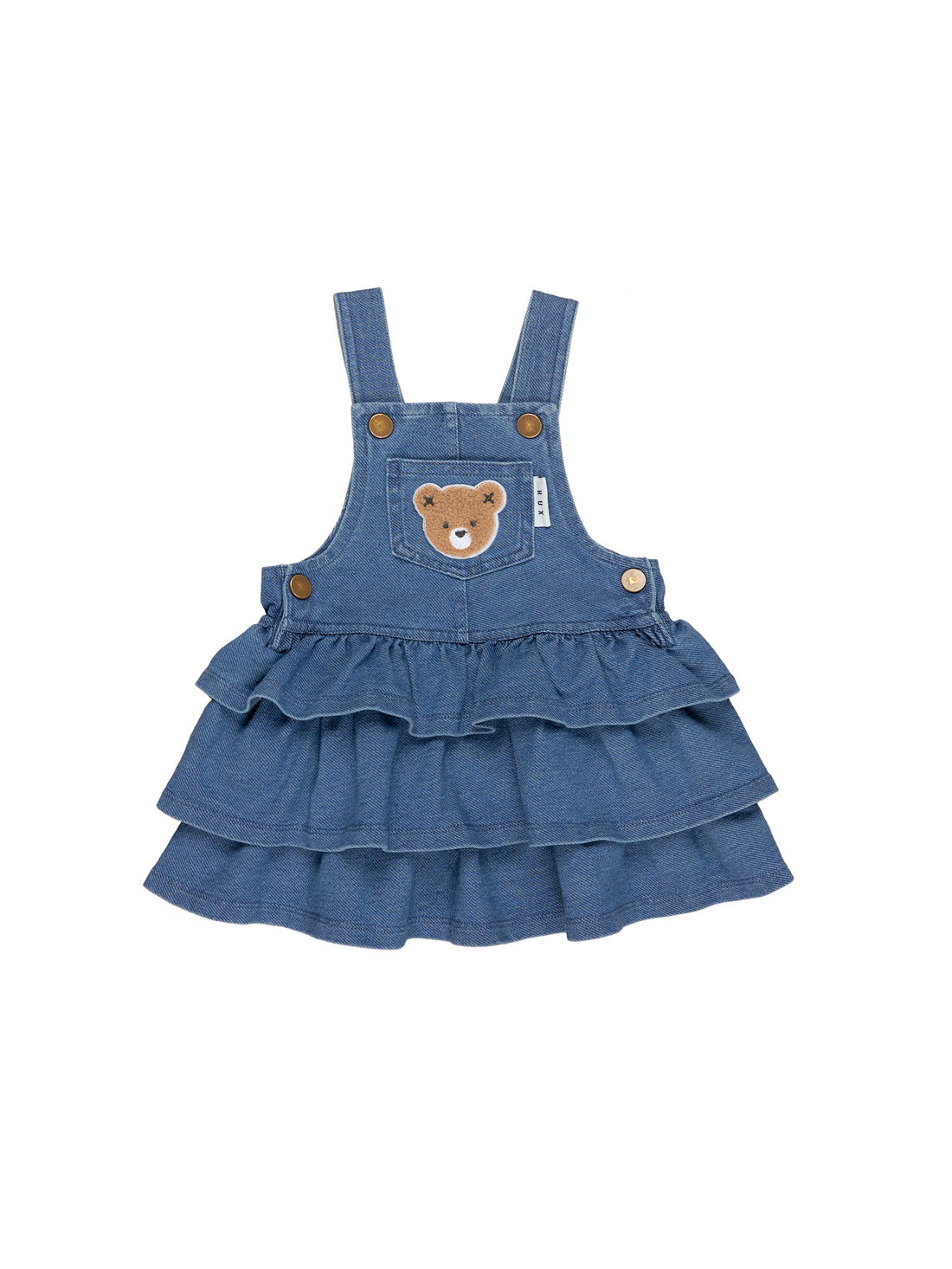 Huxbaby Huxbear Knit Denim Frill Overall Dress- Denim Blue