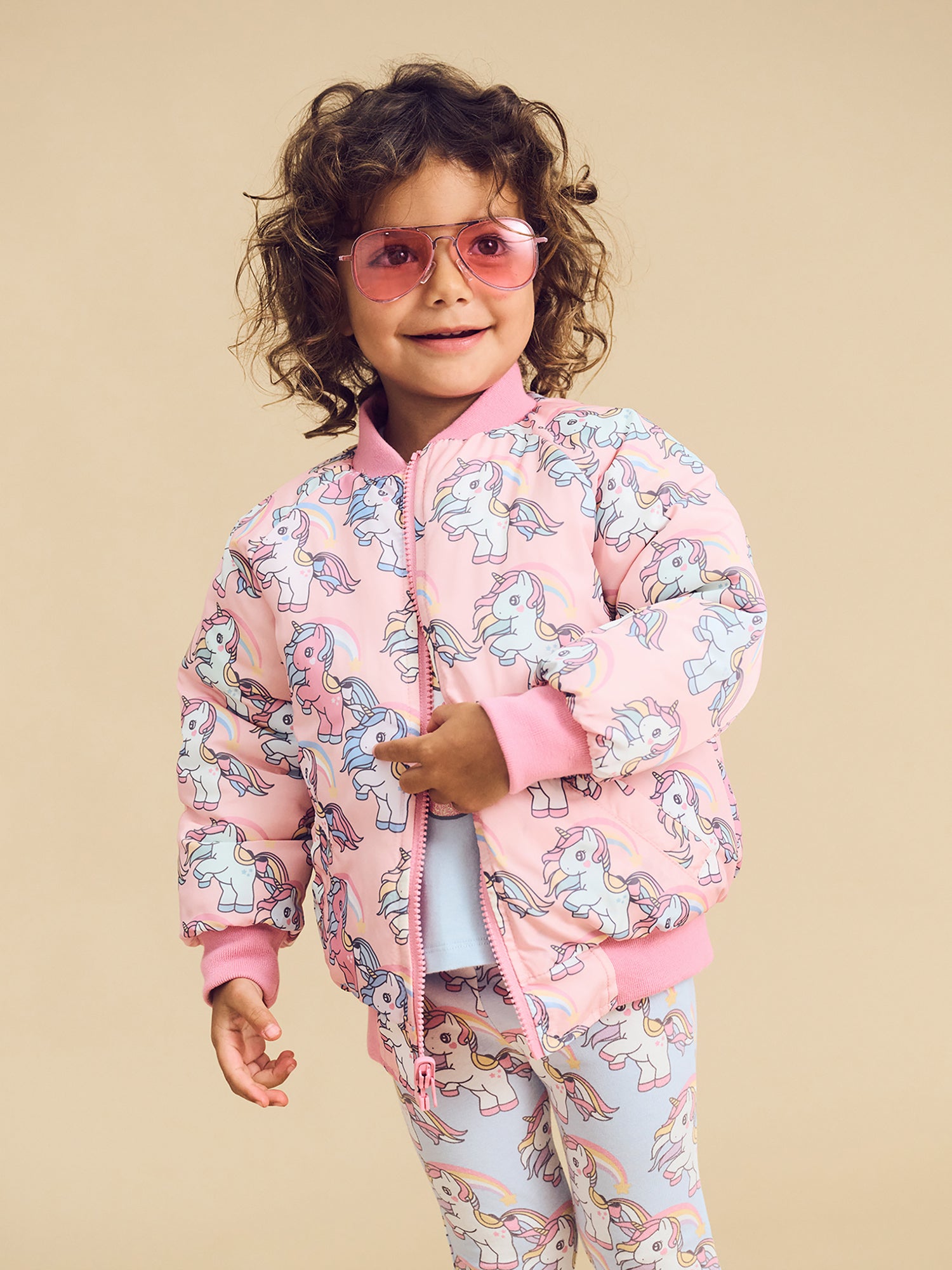 Huxbaby Rainbow Unicorn Reversible Bomber - Bubblegum