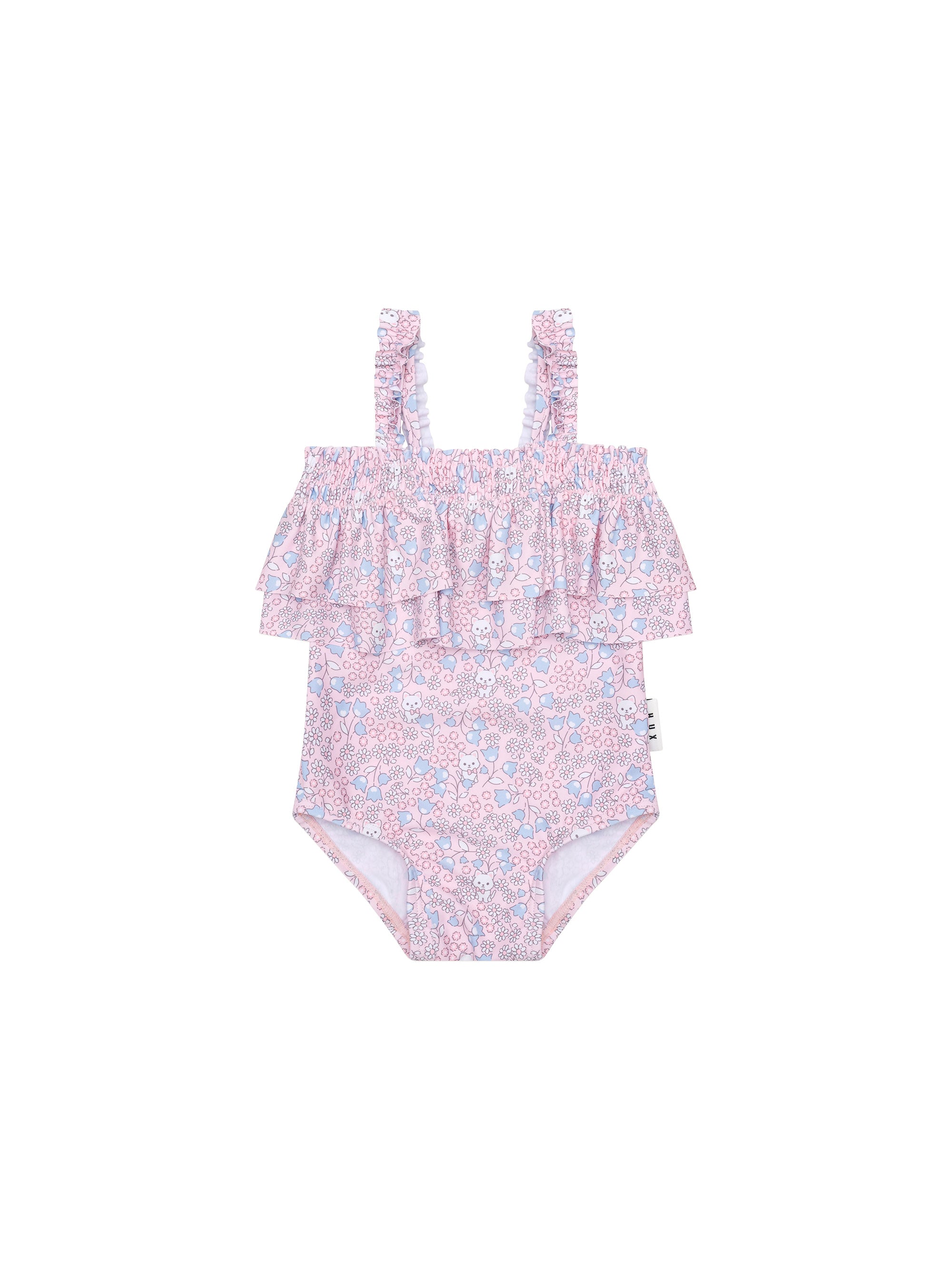 Huxbaby Bluebell Floral Frill Swimsuit - Cherry Blossom