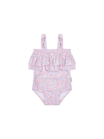 Huxbaby Bluebell Floral Frill Swimsuit - Cherry Blossom