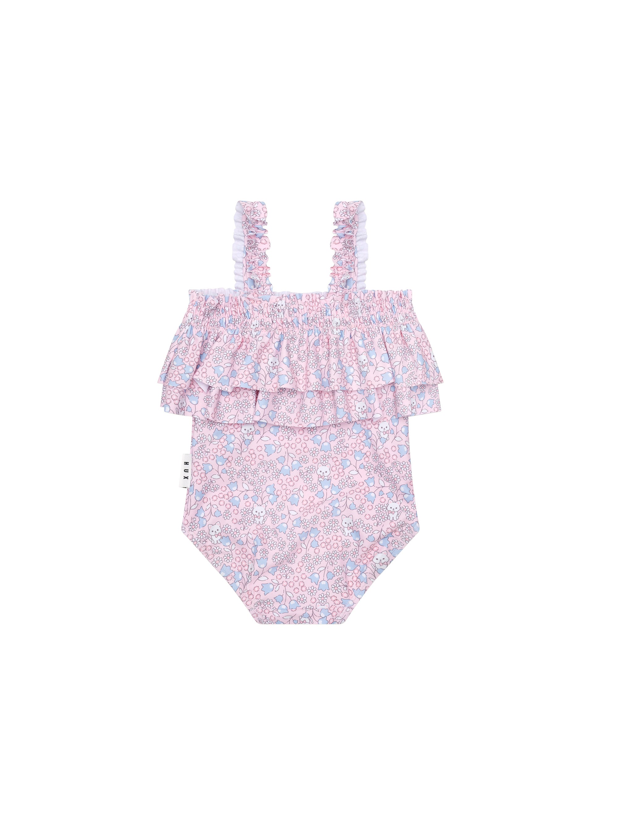 Huxbaby Bluebell Floral Frill Swimsuit - Cherry Blossom