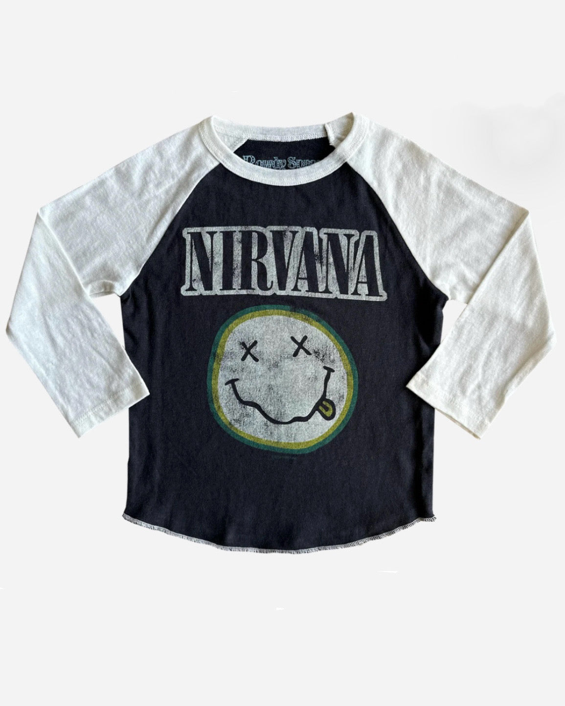 Rowdy Sprout Nirvana Smiley Long Sleeve Raglan Tee - Black / White