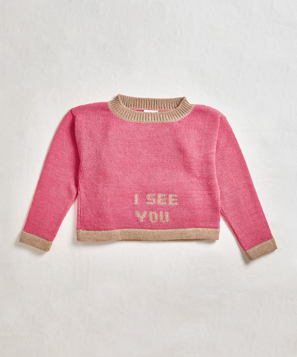 Oeuf Intarsia Text Sweater - Rose