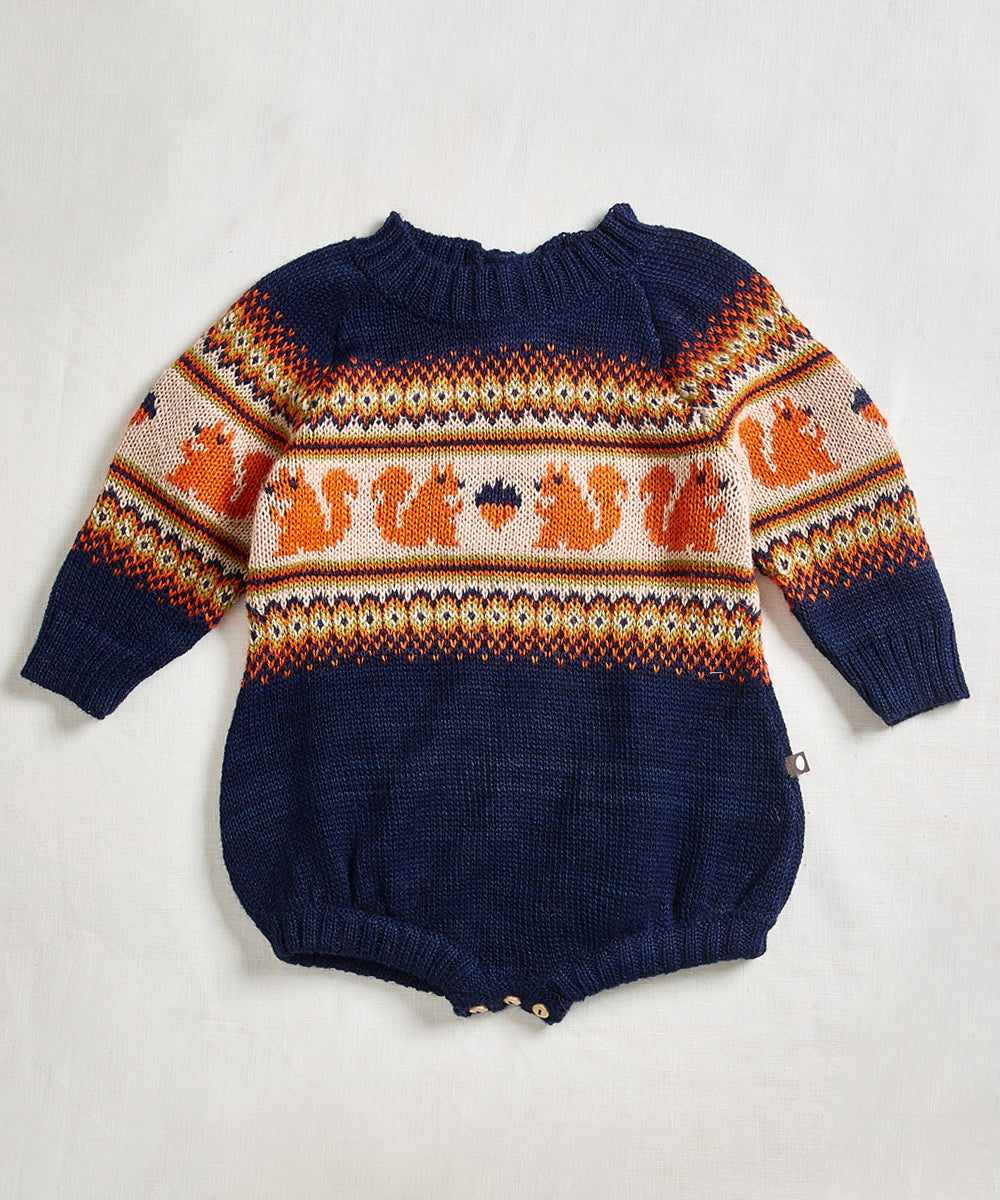 Oeuf Long Sleeve Romper - Indigo/Squirrel