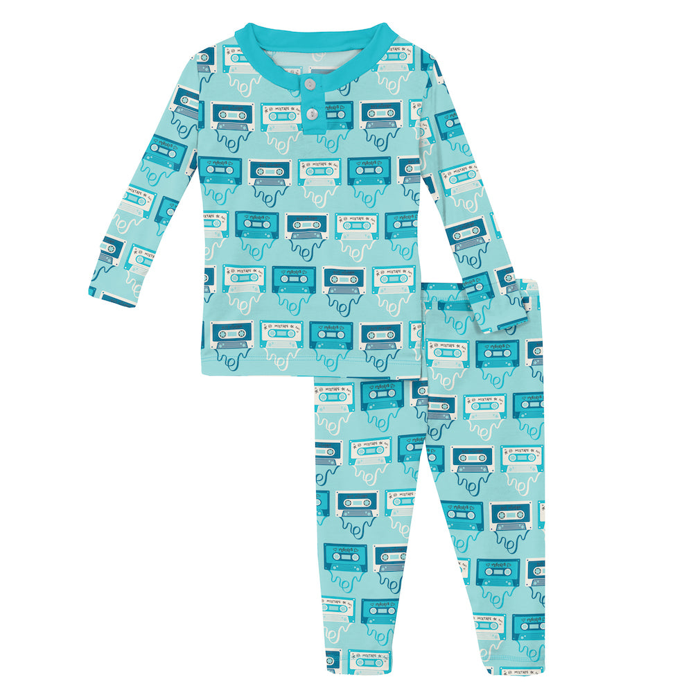 Kickee Pants Print Long Sleeve Henley Pajama Set - Summer Sky Mixtape