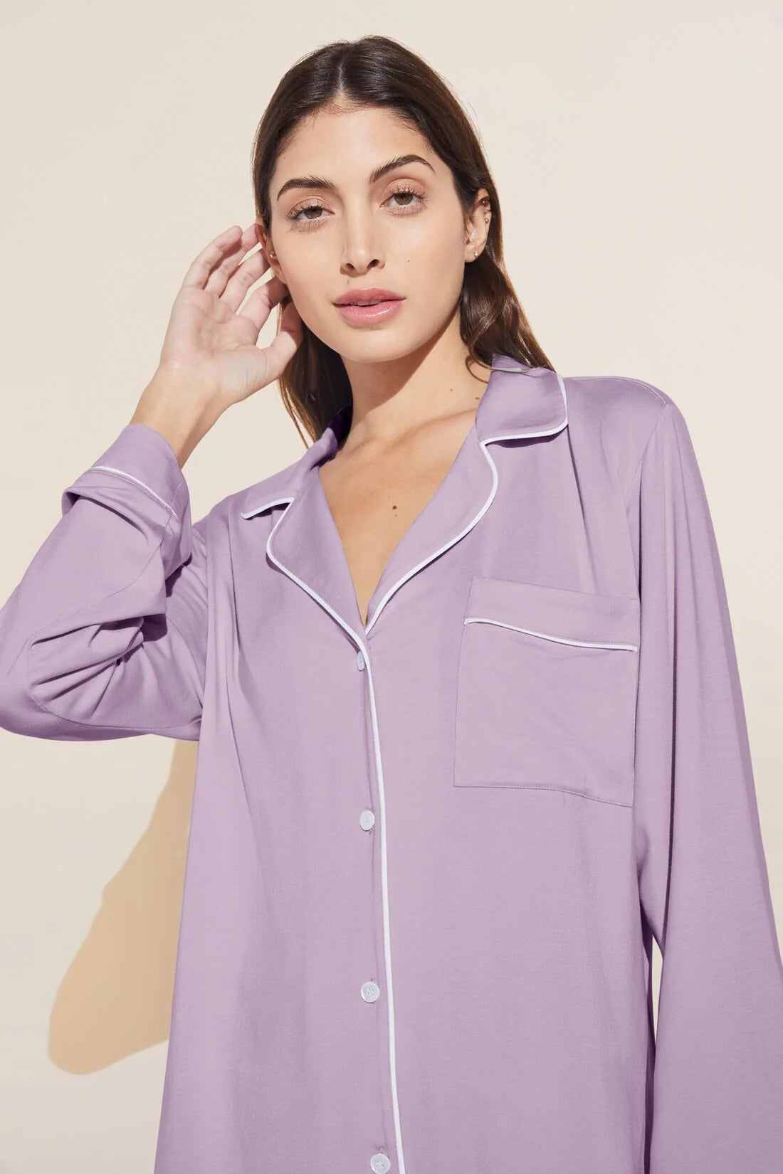 Eberjey Gisele Long PJ Set - Lavender / Ivory