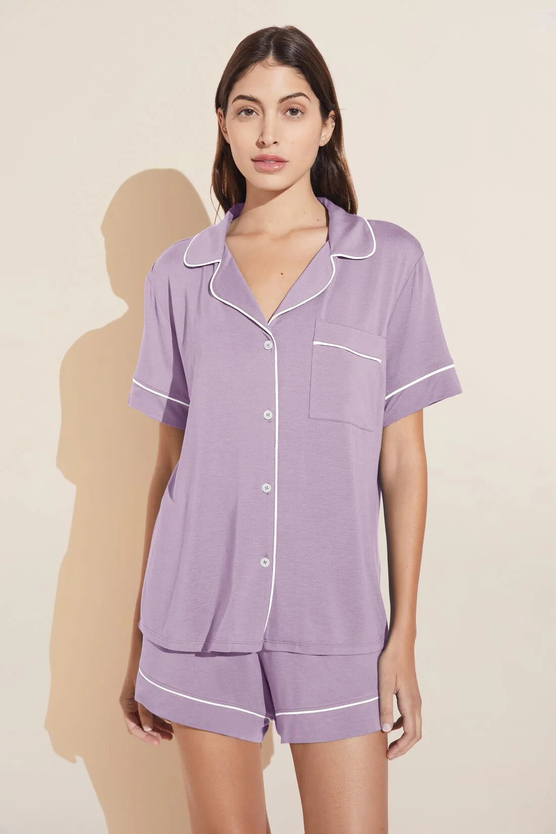 Eberjey Gisele Relaxed Short PJ Set - Lavender / Ivory